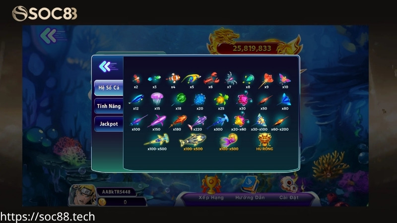Hệ số cá tại game bắn cá SOC88