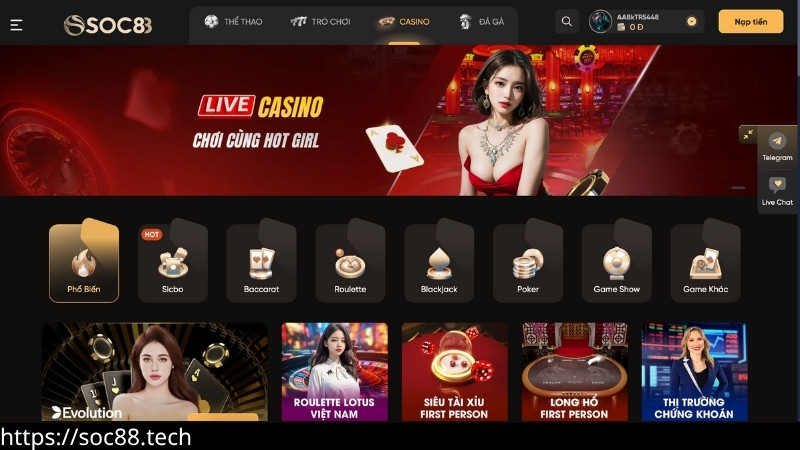 Live casino SOC88 làm mưa làm gió trên thị trường